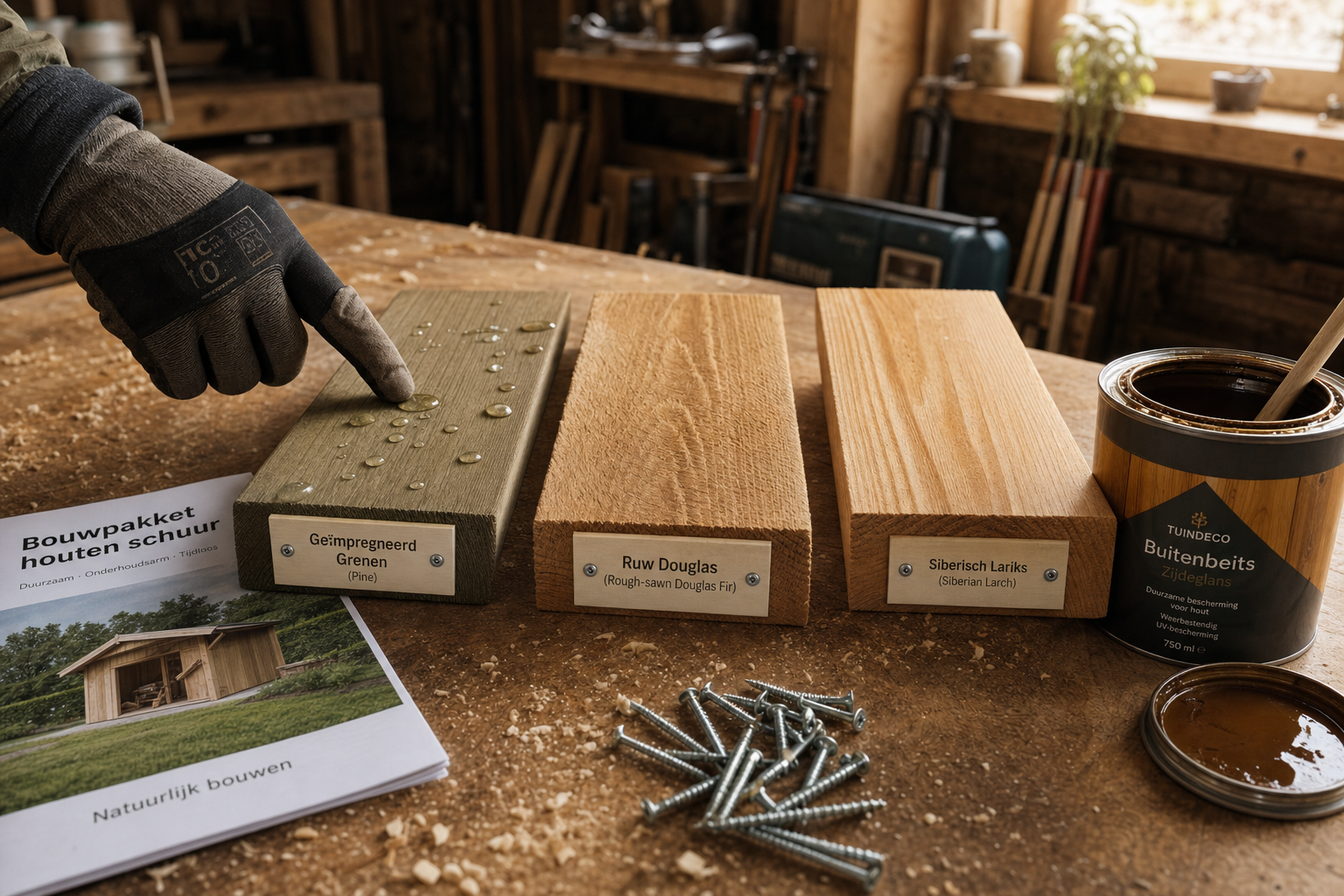 Houten schuur bouwpakket houtsoorten vergelijking