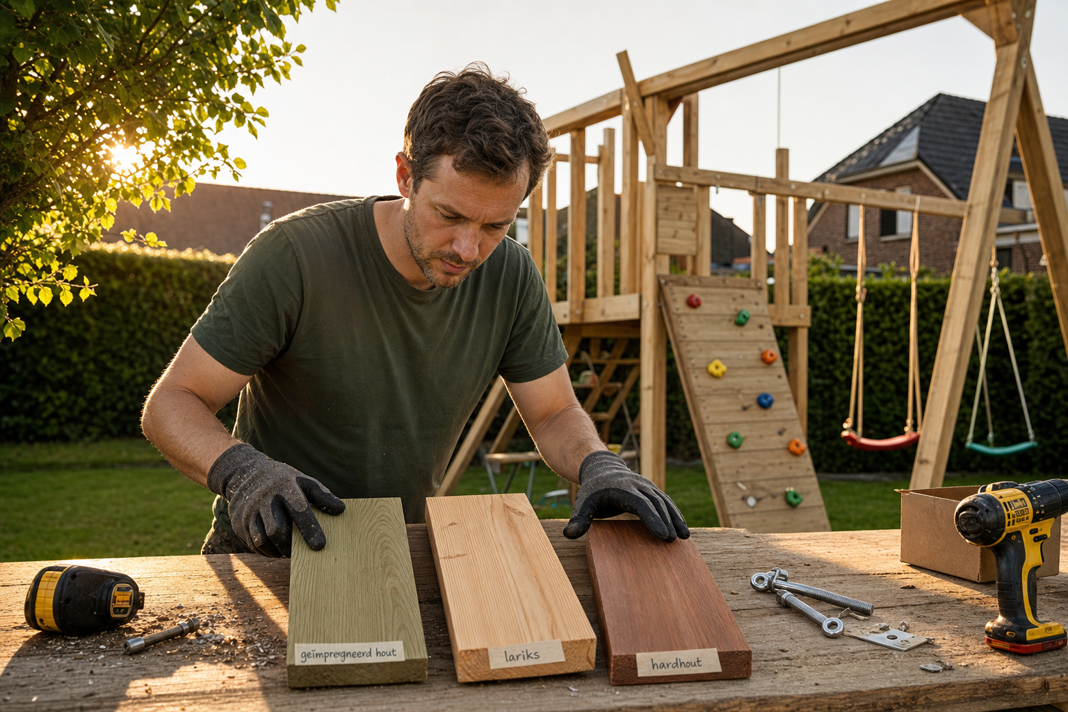 Houten speeltoestel in de tuin